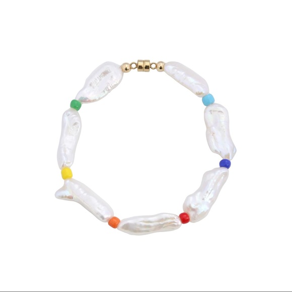 Genuine Freshwater Stick Pearl Colorful Rainbow Beaded Bracelet - Picture 2 of 5